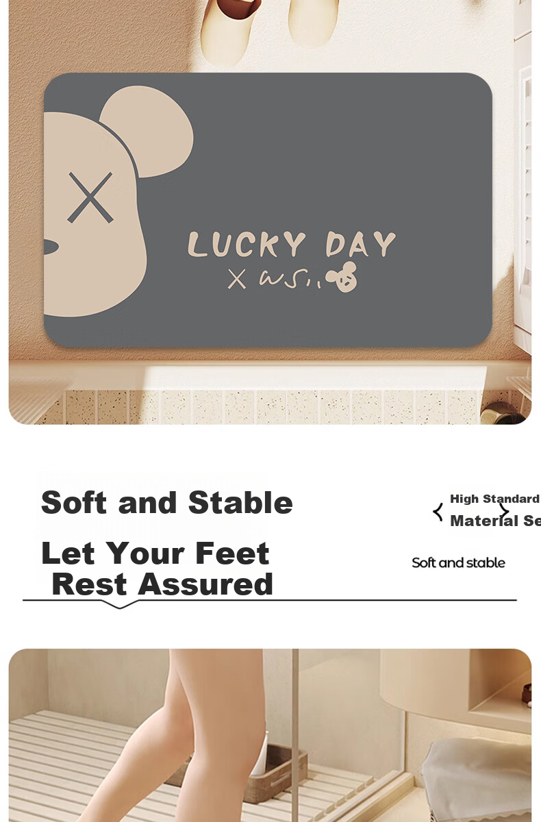 Zunchao Bathroom Mat, Absorbent Non-Slip Foot Mat for Entrance, Quick-Drying Doormat for Home Use, 60*90cm 3