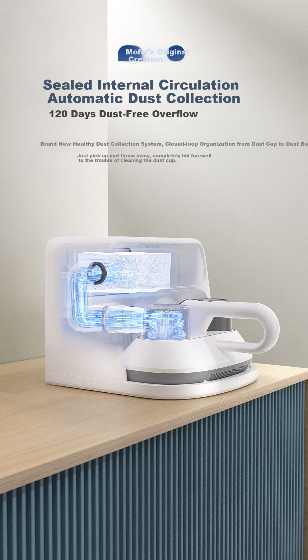 Morphyrichards Self-Cleaning Dust Mite Remover Wireless Bed Vacuum Cleaner, Intelligent Dust And Mite Removal Device with Strong Suction, Long Battery Life of 120 Days without Emptying, Automatic Rechargeable Mite Remover MR3106 8