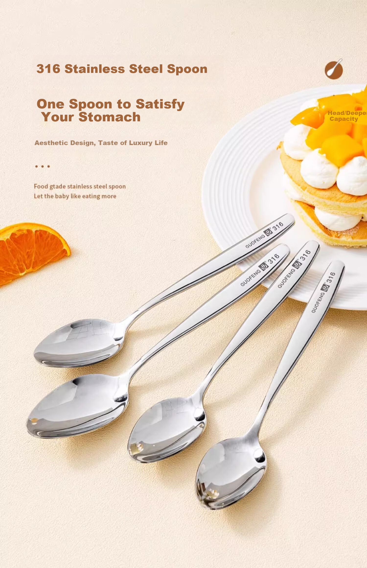 GuofengG 316 Stainless Steel Spoons for Dining, High-Quality And Exquisite Household Use [Set of 3] Large Pointed Spoon + Medium Pointed Spoon + Large Round Spoo 1
