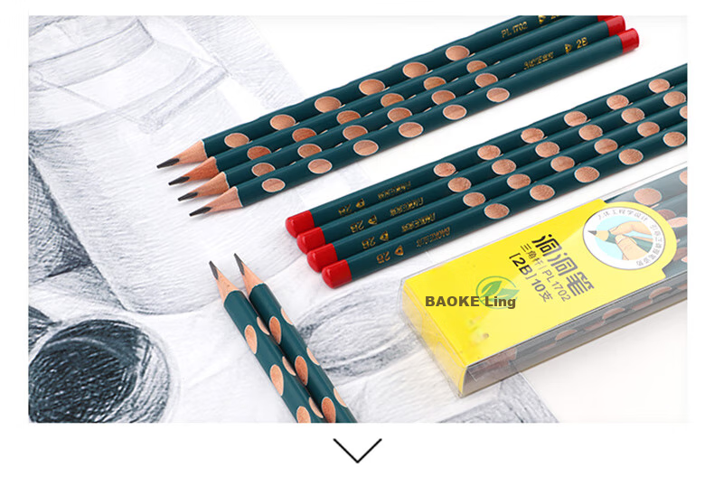 BAOKE PL1701 Perforated Pencil HB Triangular Pencil for Students' Handwriting Practice And Children's Posture Correction, 10 Pencils/Box 4