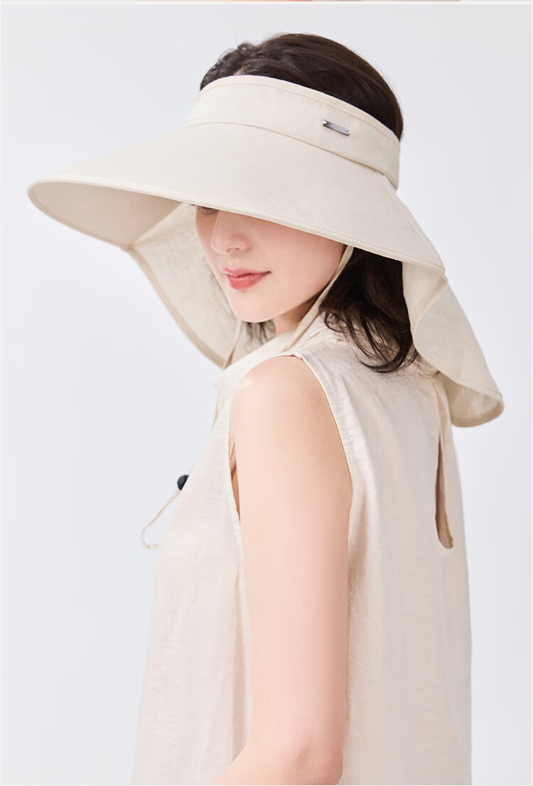 JIUMU Linen Sun Protection Hat, Women's Sun Hat, Sun Visor, Open Top Hat, Summer Face-Covering Neck Protection UV-Resistant Hat 15