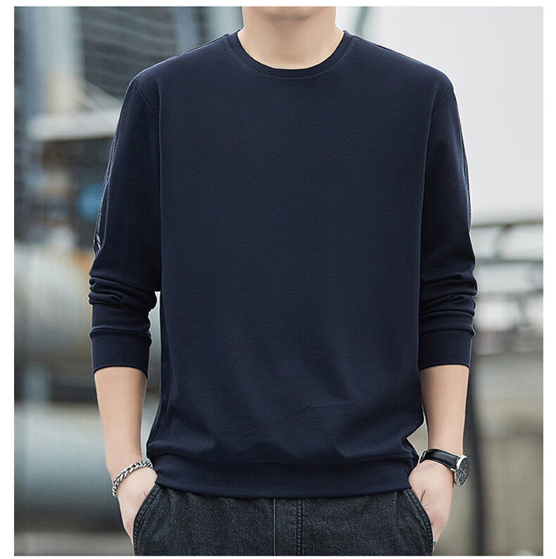 ROMON Men's Sweatshirt, Spring And Autumn Round Neck Loose High-End Long-Sleeve T-Shirt, Comfortable Base Layer Jacket for Men, 8939 Dark Gray 2XL 11