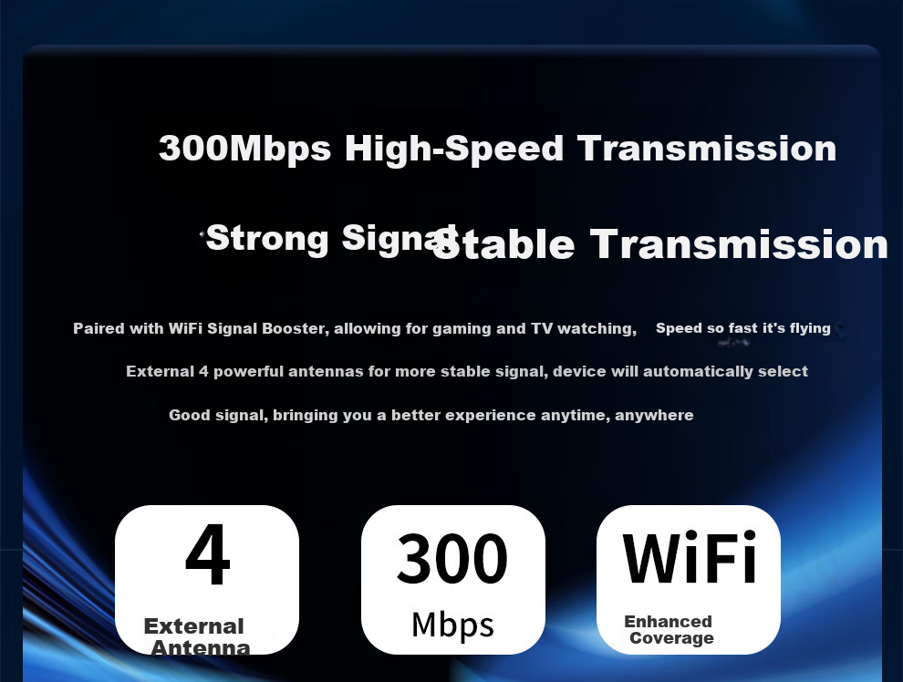 Tengfei WIFI Signal Amplifier with Four Antennas, Wall-Penetrating Network Wireless Router, Network Port Expansion, 100Mbps Relay, High-Speed 300M Stable Model 13