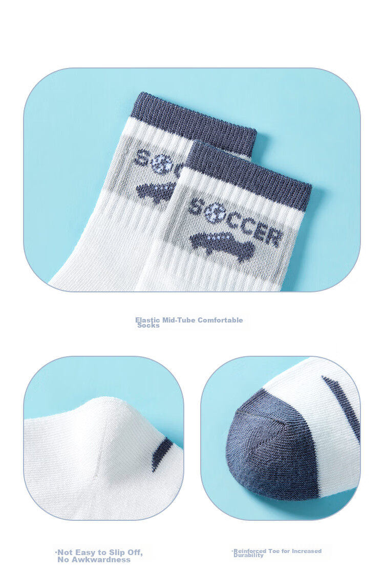 Nanjiren Children's Socks, Boys' Mid-Calf Socks, All-Season Casual Versatile Cotton Socks for Students, 5 Pairs, Size L 20
