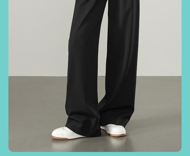 ESE-Y Wide-Leg Suit Pants for Women, Spring 2025 New Style, High-Waisted Draping Slimming Trousers, Black-Standard Size 31 29