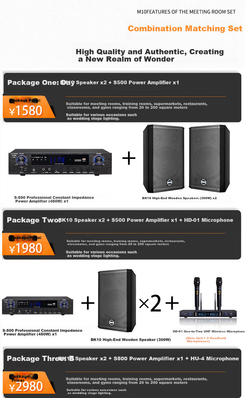 HYUNDAI BK10 Professional Small to Medium-Sized Conference Room Audio System, Wall-Mounted Speakers, Bluetooth Amplifier, Wireless Microphone Combination for Teaching, Training, And Shop Systems Equipment 3