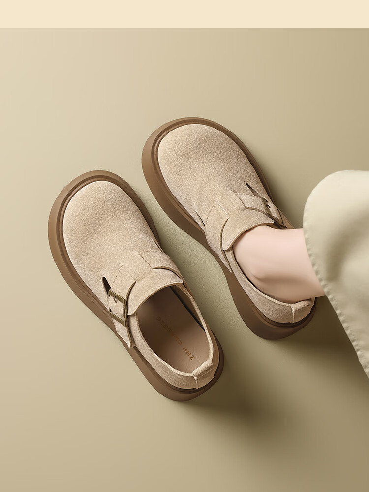 ZHR Retro Birkenstock-Style Shoes for Women, Thick-Soled Height-Increasing Full-Coverage Casual Shoes, Versatile Slip-On Flats AB67F Khaki 39 10