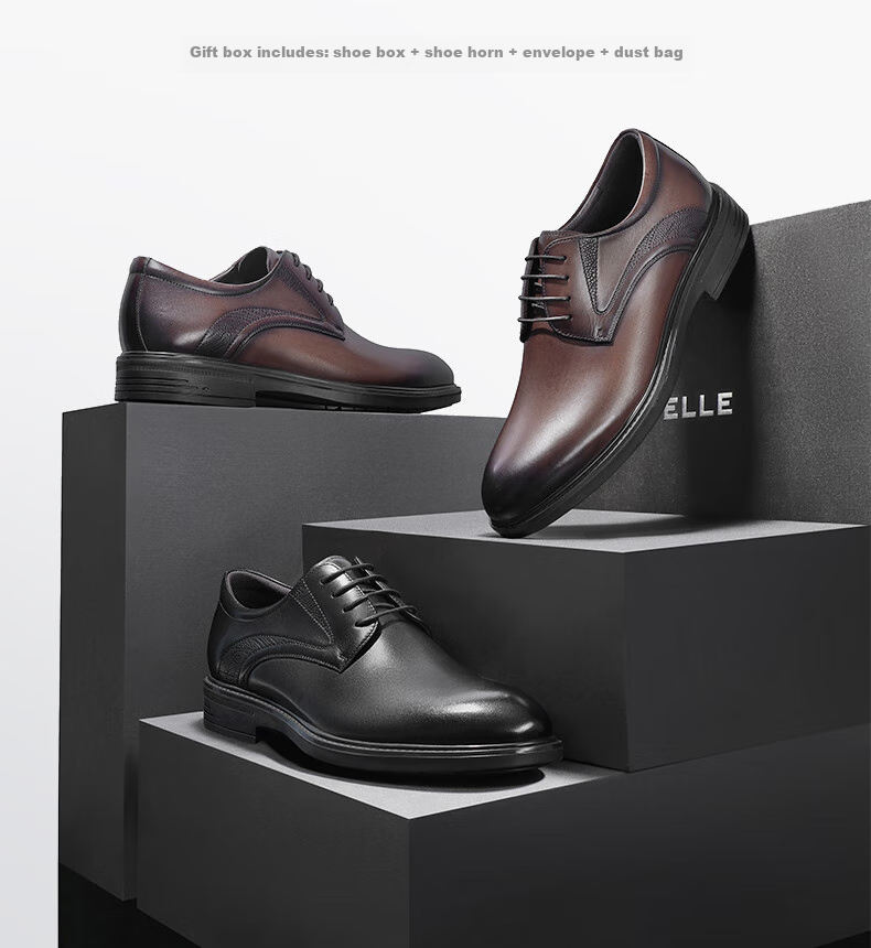 Belle Men's Business Leather Shoes, Shock-Absorbing Comfortable Formal Work Shoes 8AA01AM5 Black - Height-Increasing Version 43 16