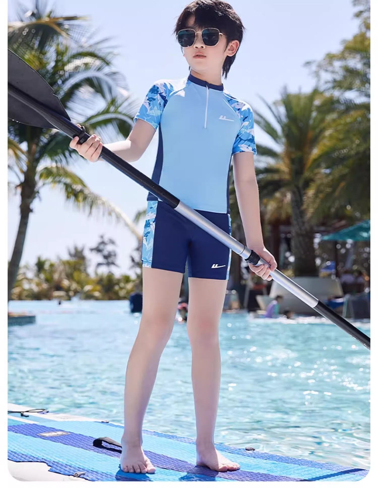 Huili Children's Swimwear, Boys' Two-Piece Swimsuit, Hot Spring Set 34012, Blue, XL 16