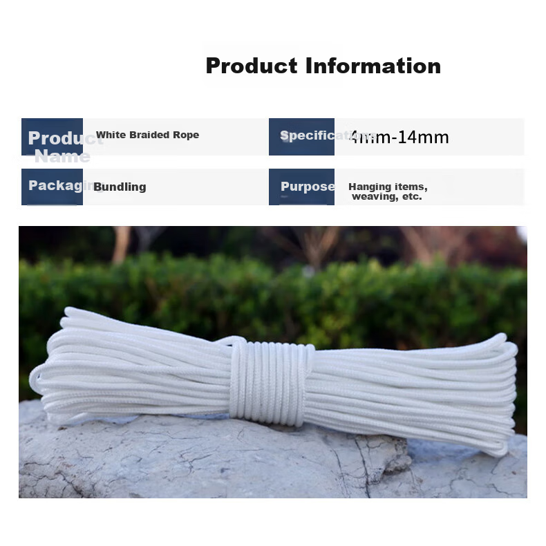 Jiuqiangu Nylon Rope, 6mm*100 Meters, White Packing Rope, High-Strength Binding Rope, Core-Wrapped Wear-Resistant Anti-Aging Nylon Tie, Braided Rope, Clothesline Rope, Packaging Rope 2