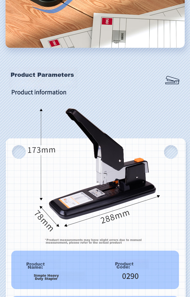 Deli [Super Popular] 100-Page Simple Heavy-Duty Stapler, Large Thick Heavy-Duty Stapler, Pop-Up Structure, Black 0290 12