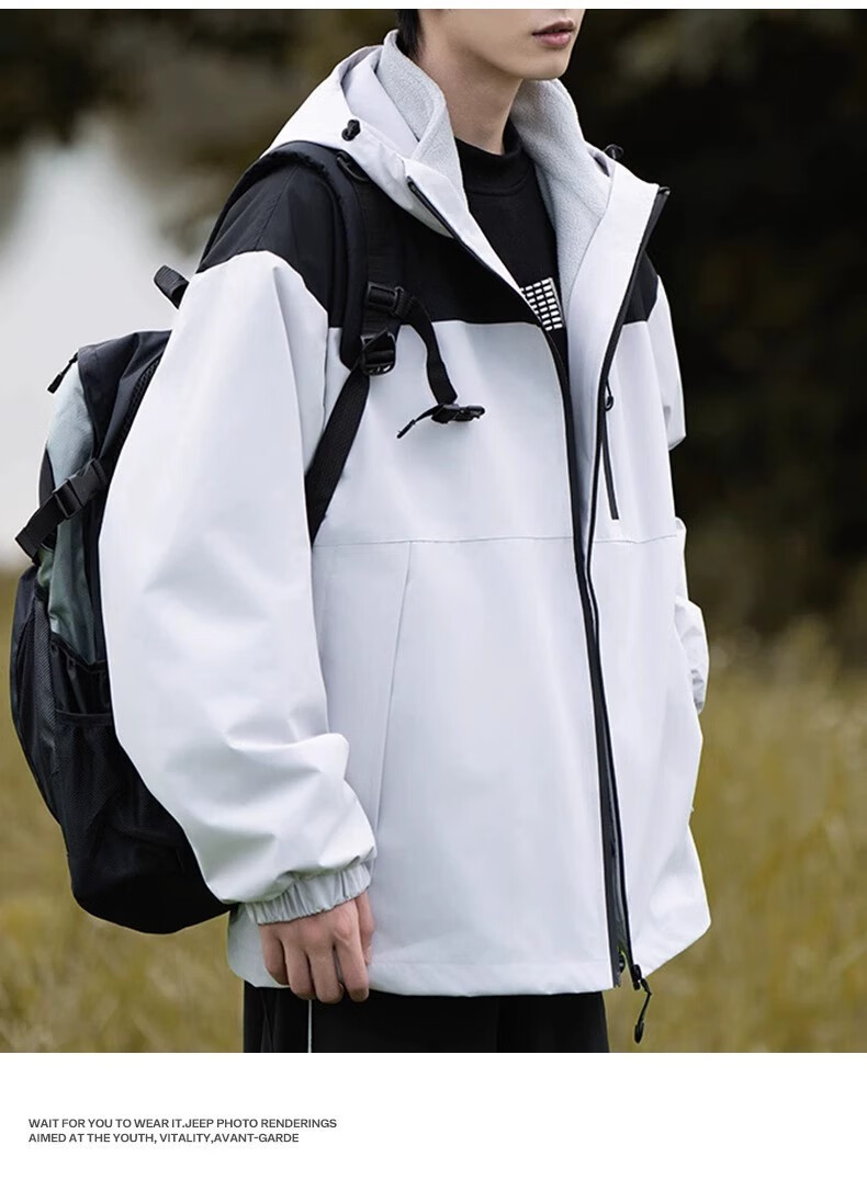 JEEP Men's Spring New 3-in-1 Travel Hiking Casual Hooded Jacket for Young and Middle-aged 10
