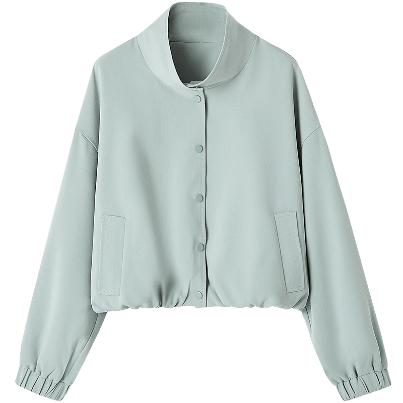 Dme [Minimalist Outfit] Spring High-Count High-Density Pique Mesh Stand Collar Four-Button Elastic Waist Short Women's Jacket