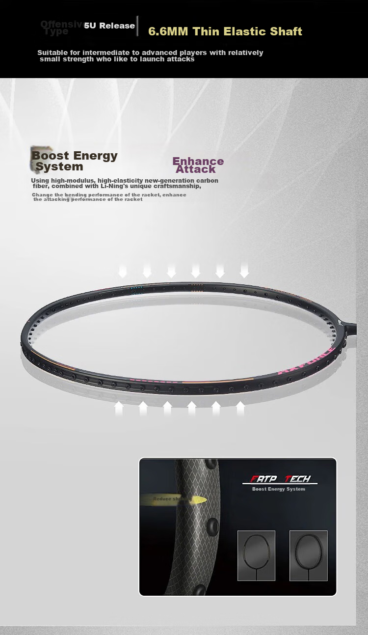 Li-Ning Badminton Racket, Full Carbon Professional Powerful Offensive Type 4U Single Racket, Leiting 100 AYPT235-4 2
