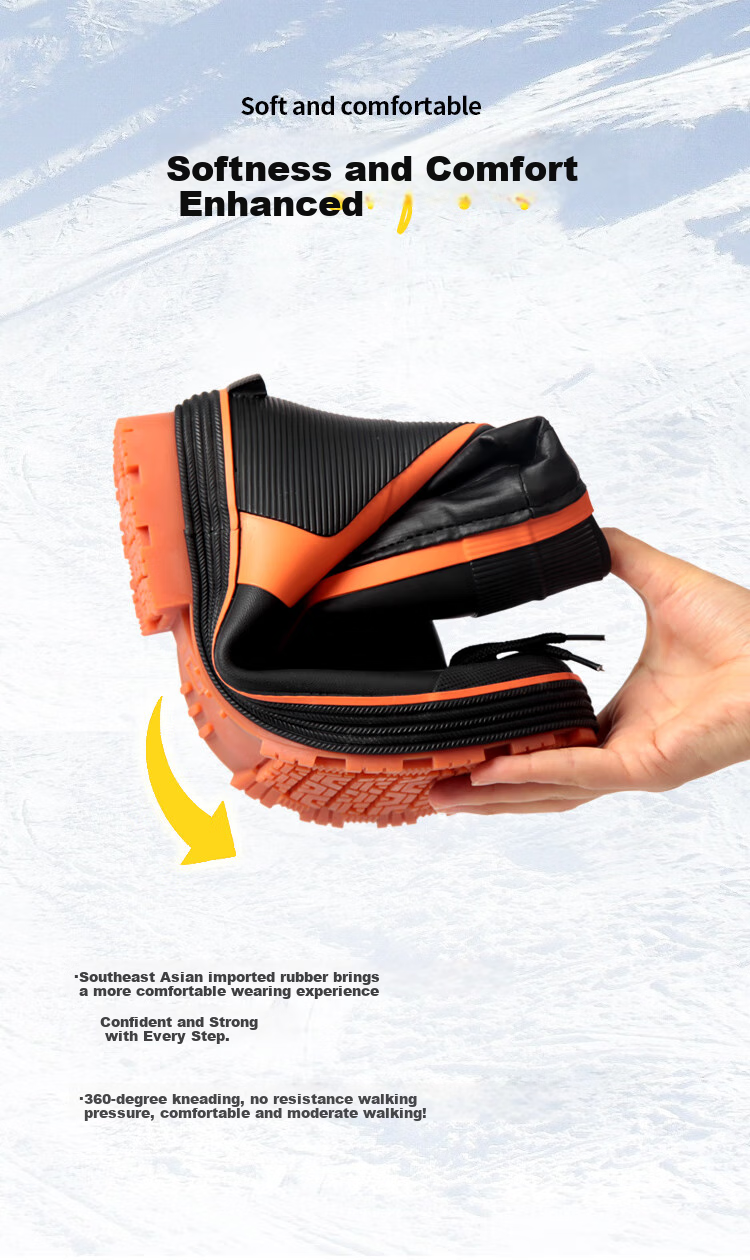 Jolly Walk New Rubber Rain Boots, Outdoor Fishing Waterproof Boots with Protective Cuffs, Black And Orange (New Cowhide Sole), Size 42 9