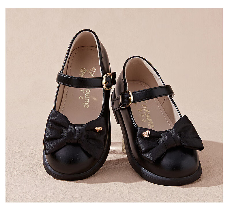 Follow Me Girls' Leather Shoes, Black Soft-Soled Princess Shoes, Children's Fashionable School Hostage Performance Flats, Patent Black, Size 31 14