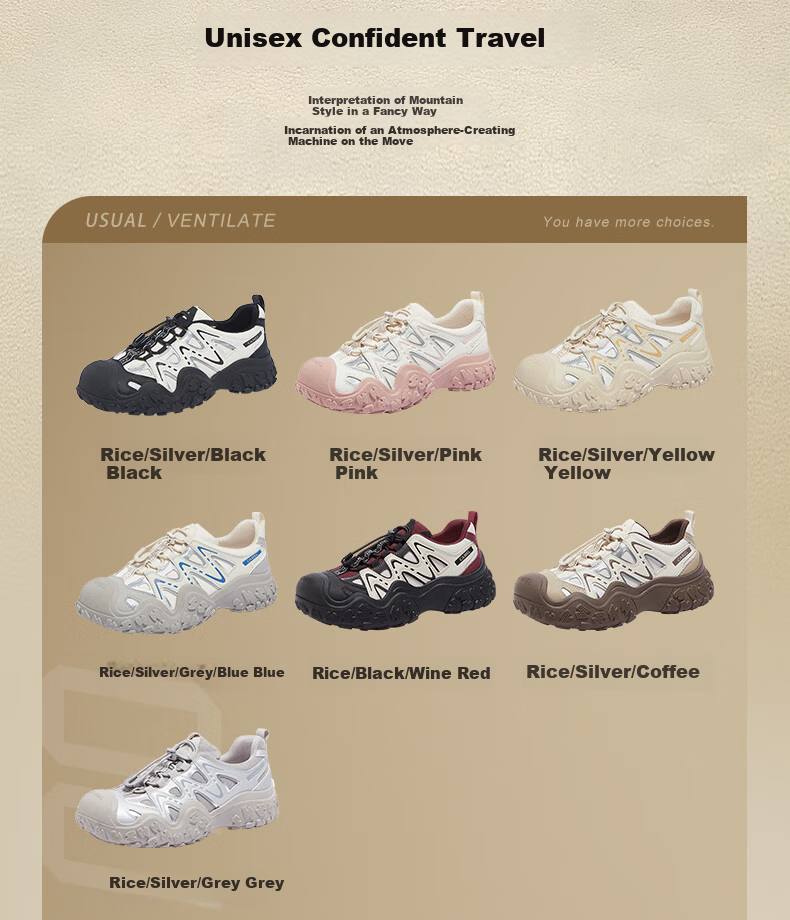 CAMEL Classic Ugly-Cute Shoes for Women, Fashionable Color-Block Outdoor Casual Shoes L24S469647A Beige/Silver/Brown 40 26