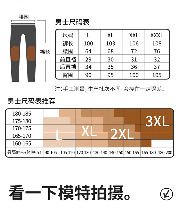 LangSha [Fall New Arrival] Men's Thermal Underwear, Single Piece Wool Knee Protection Cotton Pants, Fleece-Lined Thickened Autumn Winter Long Johns, Black 1