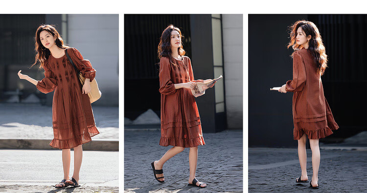 Dme [Tasha Xing Wan] Spring Silky Lyocell Tea Break Dress, Elegant Accordion Pleated Lace Dress 3