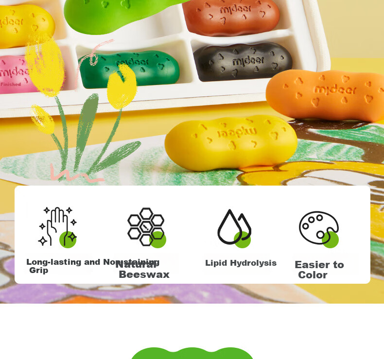 MiDeer Art Oil Pastels for Professional Drawing And Coloring, Clean-Handed Oil-Based Crayons, Pea-Shaped Colored Pencils, 8 Colors, Children's Art Education Tools 2