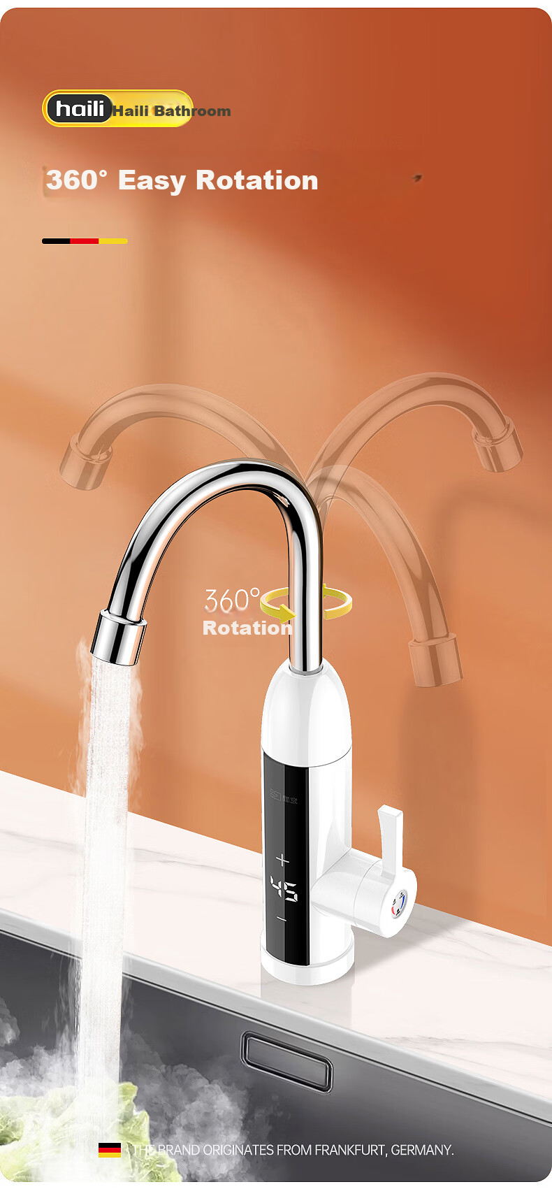 Haili 304 Stainless Steel Electric Water Heater with Variable Frequency Temperature Control, Instant Heating Kitchen Water Heater, Fast Heating Household XH-904 11