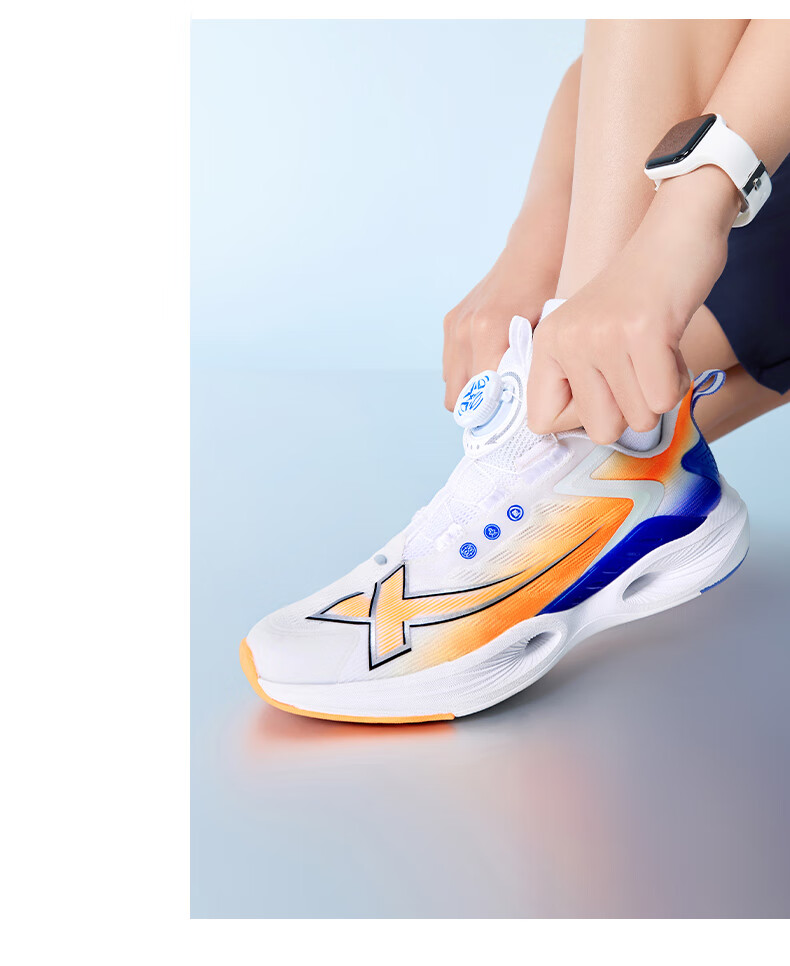 XTEP Kids Boys Mesh Breathable Lightweight Non-slip Rotating Buckle Running Shoes White/Black/Tranquil Blue Size 40 37