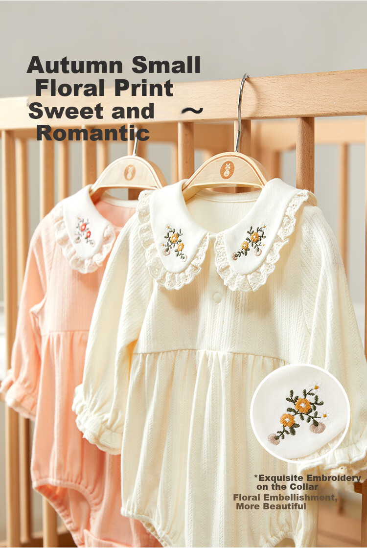 Wismorni Baby Romper, Spring And Autumn Long-Sleeve Bodysuit for Girls, Triangle Onesie, Sweet Autumn Outfit 2