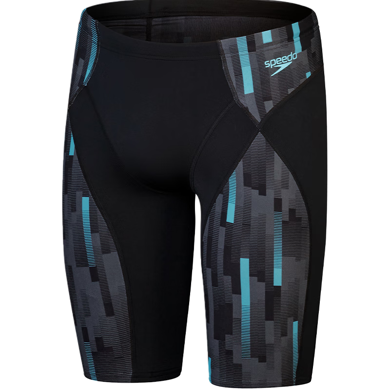 Speedo Men's Functional Series Muscle Support Swimming Fitness High-Elastic Quick-Dry Knee-Length Swim Shorts, Black/sky Blue, Size 36