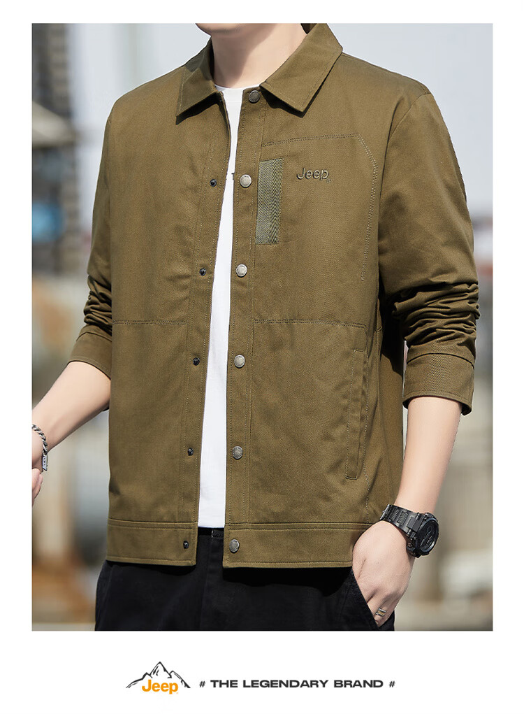 JEEP Men's Jacket Spring Autumn New Casual Workwear Men's Turn-down Collar Loose Fit Black M 6
