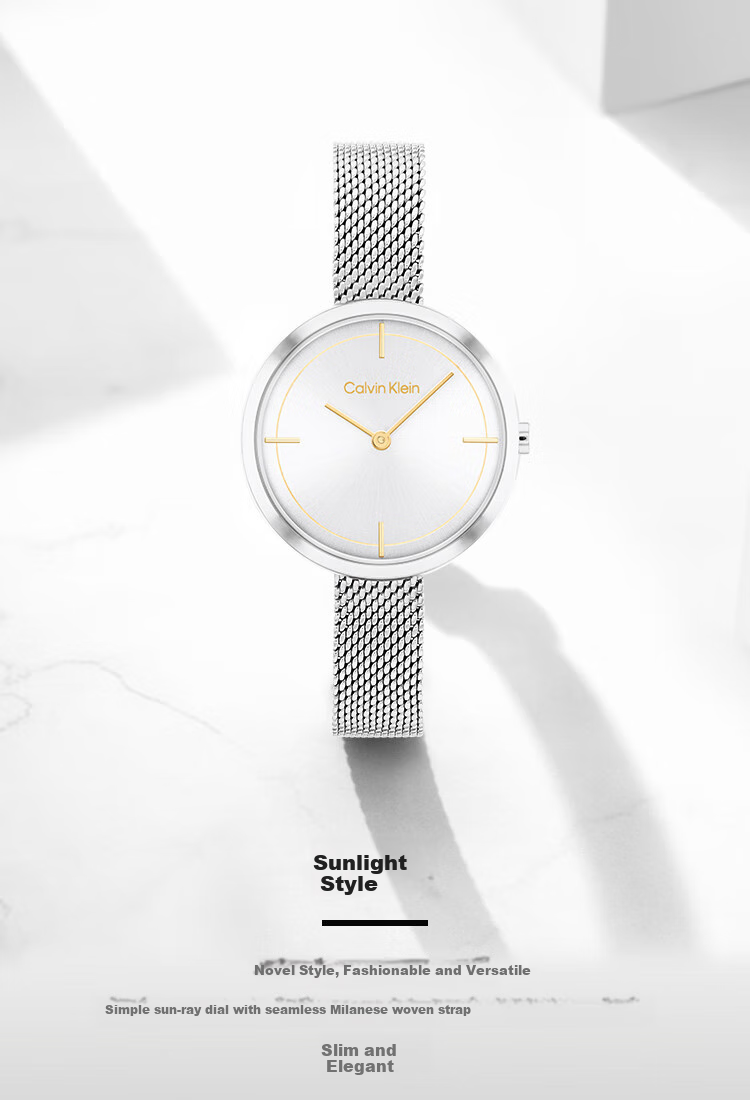 Calvin Klein CK Watch, Sunlight Model, Silver Steel Strap, Quartz Ladies Wristwatch, Women's Day Gift, New Year Present, 25200184 1
