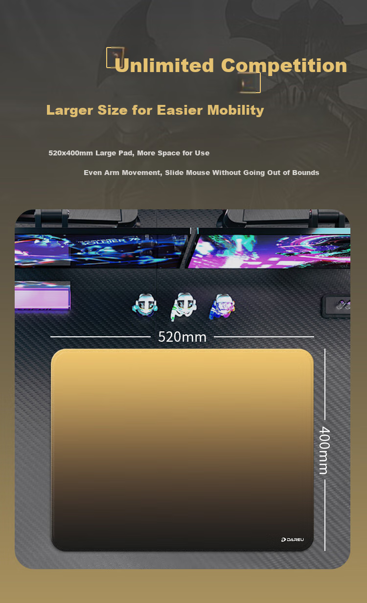 DAREU Gaming Mouse Pad, FPS Competition Special, Microfiber Suede Pad, Large Desk Mat, Valorant CSGO, 520*400*4, Rubber Bottom, Camel Color, Uninvited Guest 5