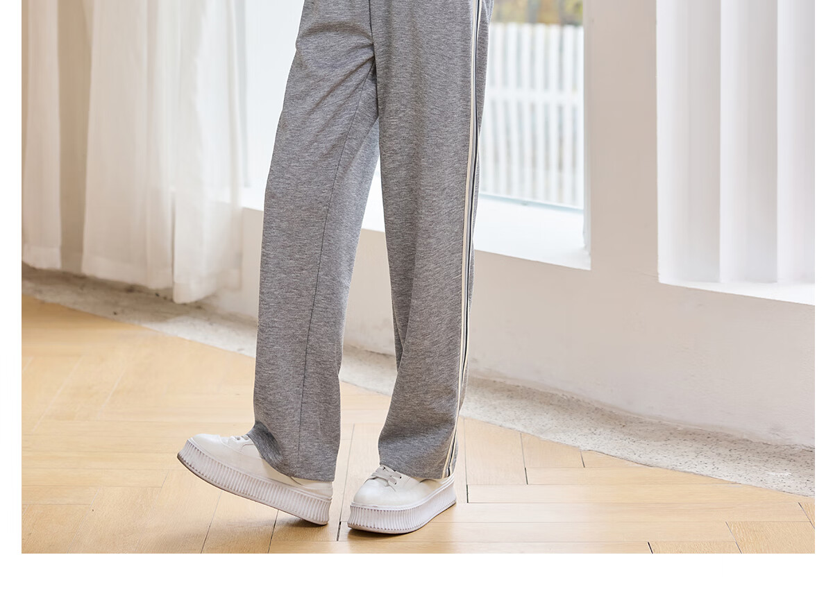 Halo Queen Casual Wide-Leg Pants for Women with Side Stripes Design, High-Waisted Loose Straight-Leg Trousers for Petite Figures H143K2003 41