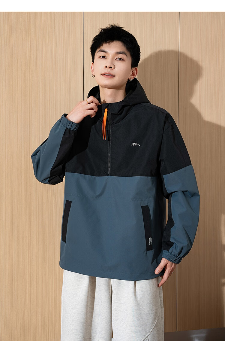 TonLion 2025 Spring Men's Hooded Patchwork Half-Zip Jacket Black XL 7