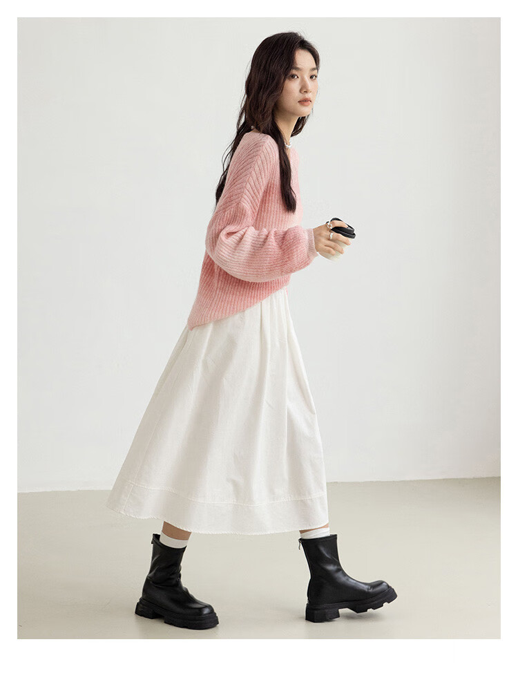Demana Peach Blush Gradient Design Long Sleeve Knit Sweater Women Winter Crew Neck Pullover 5