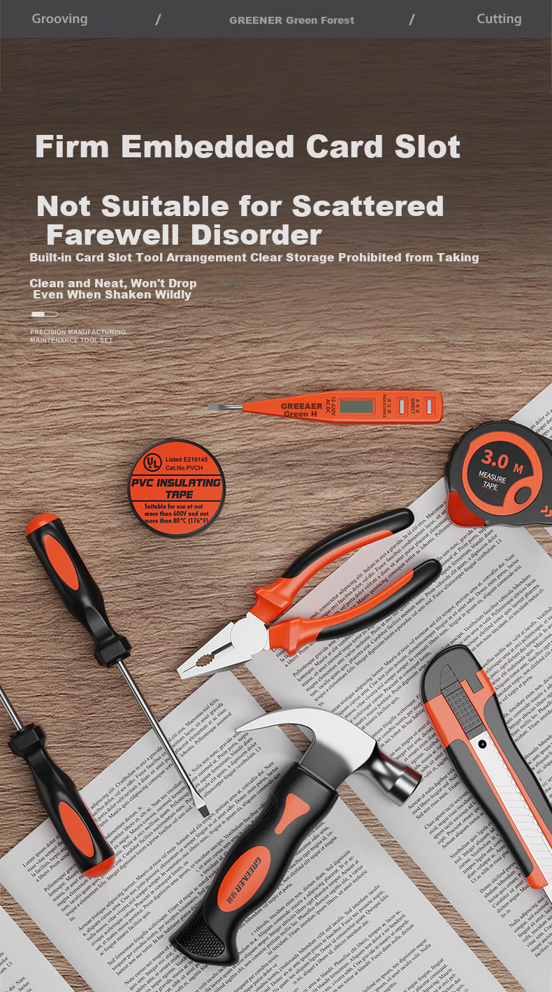 GREENER Household Tool Kit Set Including Electrician Hardware Tools, Screwdrivers, Repair Pliers, And Tape Measure 5