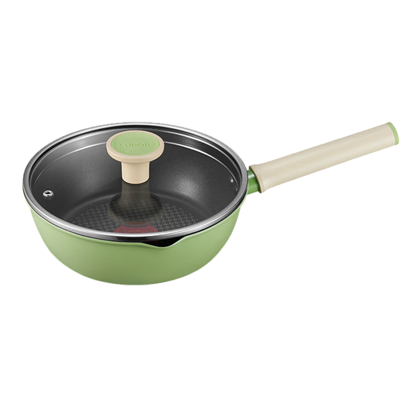 SUPOR Deep Frying Pan, Lightweight Red Dot Flat Bottom Pan, Non-Stick, 26cm, Olive Green, Compatible with Induction Cooker, EJ26QLP02-G