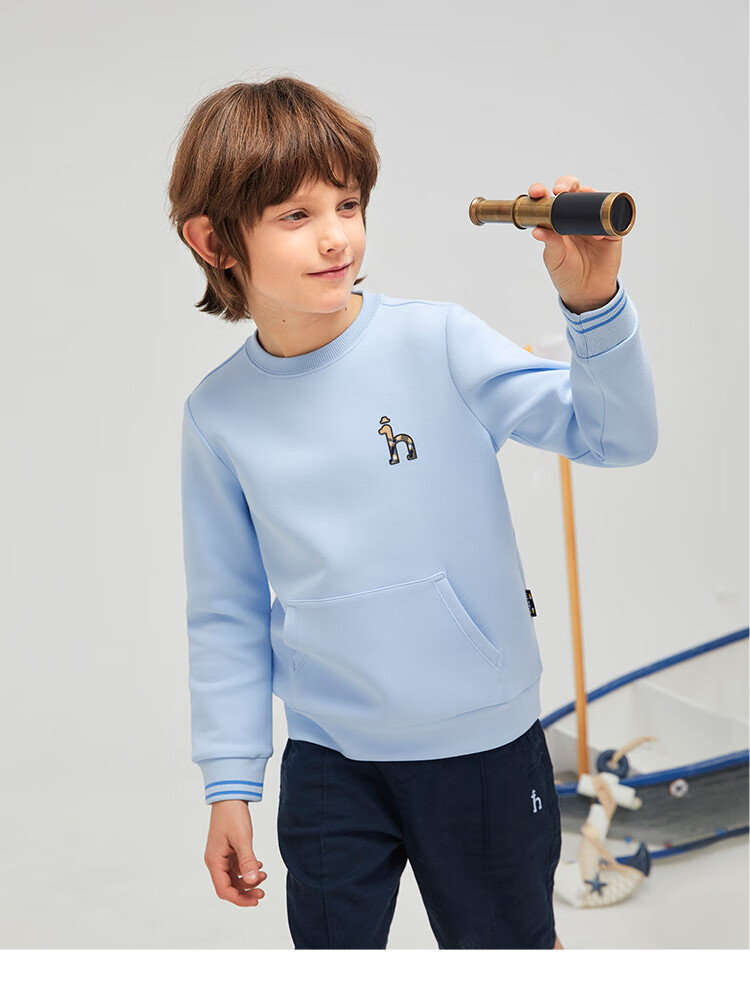 HAZZYS Brand Children's Clothing, Boys' Spring New Style, Elastic Comfortable Classic Round Neck Sweatshirt 4