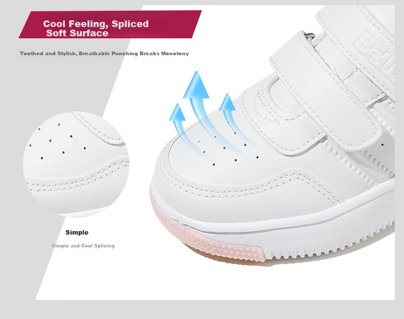 Belle Children's Shoes, Kids' Sneakers, White Shoes for Boys And Girls, Breathable Sports Shoes, Spring And Autumn School Casual Shoes, Pink, Size 26 6