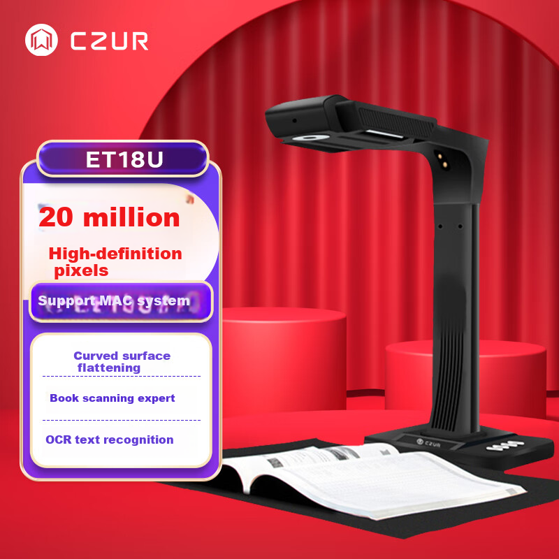 CZUR High-Speed Document Camera, 20 Million Pixel High-Definition Automatic Continuous Scanner, A3 Laser Surface Flattening without Disassembly, for Books, Office Documents, Contracts, And Bills, ET18U