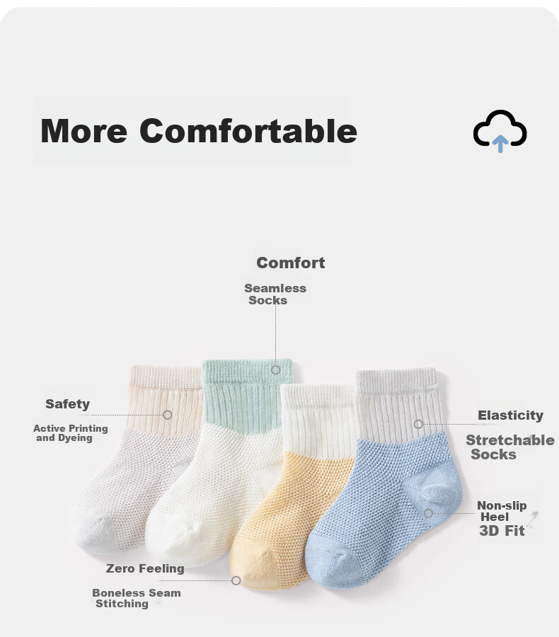 Beitaisi Baby Socks, Summer Thin Style, Newborn Breathable Mesh, Mid-Calf Socks for Boys And Girls, Children's Socks 4