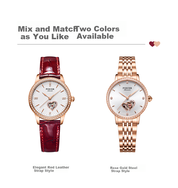 POS CER (POSCER) Women's Watch, Birthday Gift for Girlfriend, Heart-Shaped Skeleton Mechanical Watch, Top Ten Brand Watch, 51021 9