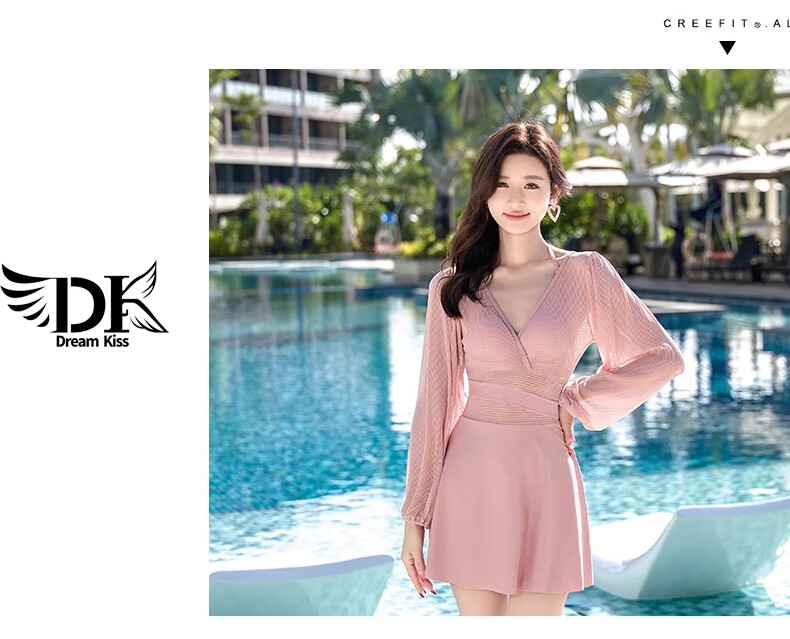DK Women's Swimsuit, 2026 New Style, One-Piece Long Sleeve, Slimming, Elegant, Conservative, Suitable for Hot Springs, Beautiful Adult Swimwear, M Size 11