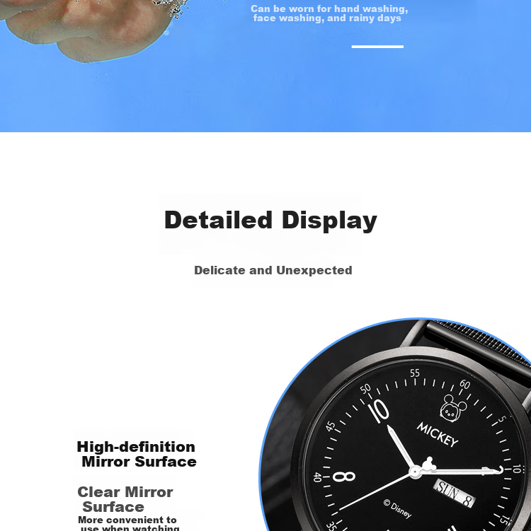 Disney Student Watch for Men, Simple Waterproof Dual Calendar Quartz Watch, Suitable for Middle And High School Students, Teenagers, Silent Exam-Specific Watch 8