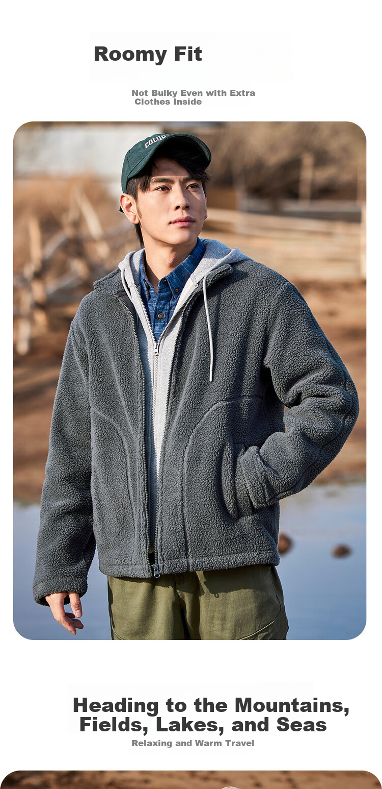 Giordano Fleece Jacket for Men, Faux Sherpa Warm Coat, Quilted Pocket, Stand Collar, Zipper Jacket for Men 01074857 8
