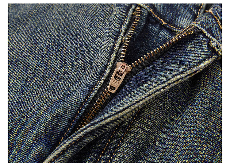 Dme Winter Simple Style Cloud Cotton Vintage Faded White Thread Cat Whisker Pattern Slimming Jeans for Women, Dark Denim Blue, S 14