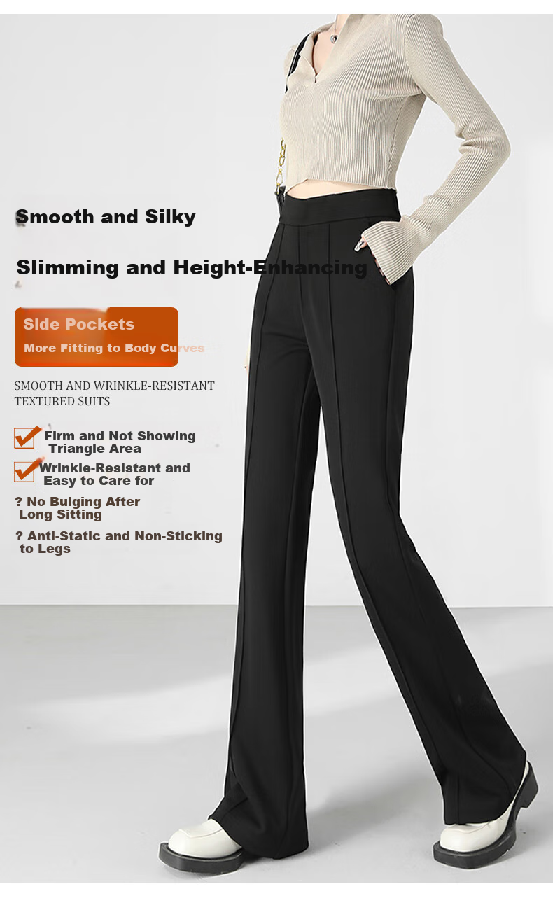 LangSha Women's Spring Thin High-Waist Slim Flared Trousers Casual Draped Long Pants 3