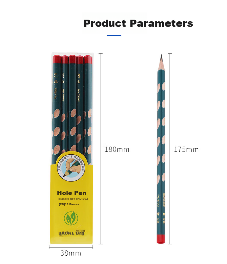 BAOKE PL1701 Perforated Pencil HB Triangular Pencil for Students' Handwriting Practice And Children's Posture Correction, 10 Pencils/Box 1