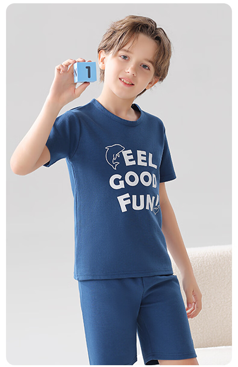 MiiOW Children's Pajamas, Boys' T-Shirt Home Wear Set, Summer, 40-Count Combed Xinjiang Cotton, Antibacterial, 130cm 8