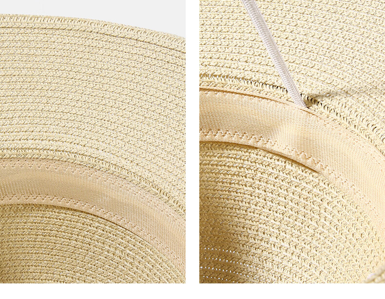 CACUSS Women's Sun Protection Hat, Spring And Summer Straw Hat, Sun Visor, Fisherman Hat, Beach Outdoor Sweet Bow Tie Khaki 24
