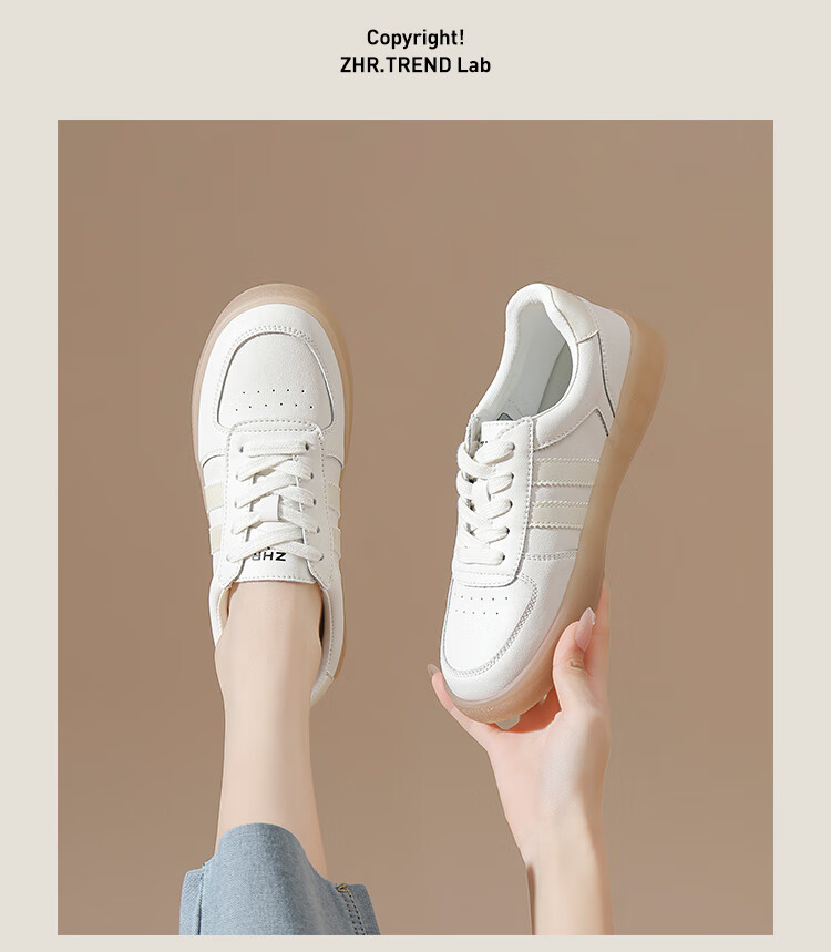 ZHR Women's White Sneakers, New Lightweight Soft-Soled Shoes, Fashionable Versatile Genuine Leather Casual Shoes for Women, ES56, White Silver, Size 38 13